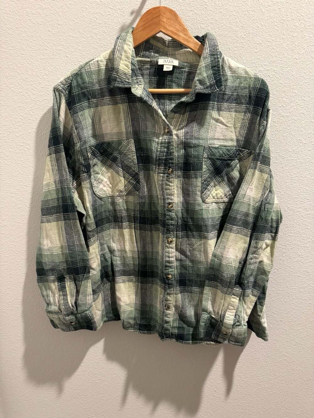 a.n.a a new approach Green Plaid Flannel Button Down Shirt Size PXXL